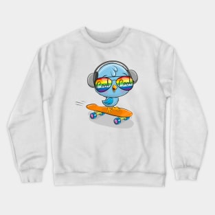 Cute bird on a skateboard in sunglasses and headphones. Crewneck Sweatshirt